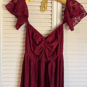 Elegant Burgundy Maternity Lace Dress